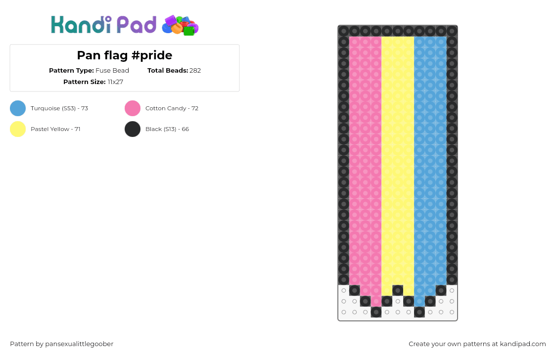 Pan flag #pride - Fuse Bead Pattern by pansexualittlegoober on Kandi Pad - pansexual,pride,flag,banner,vertical,stripes,pink,yellow,light blue