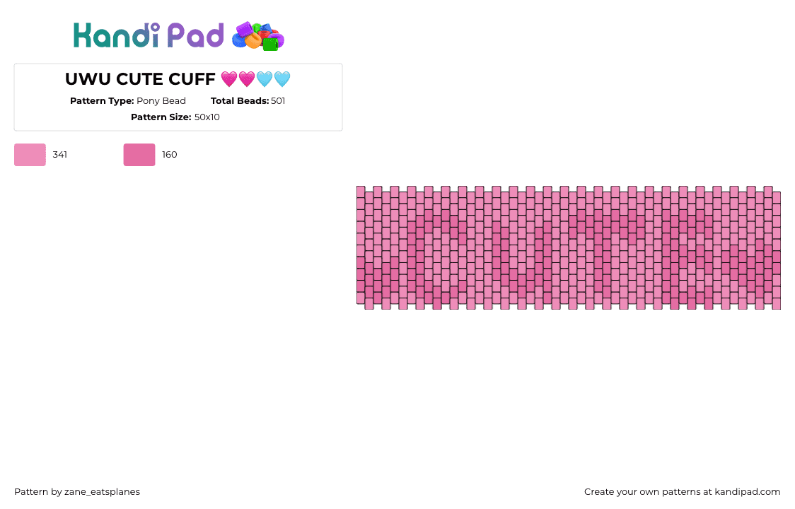 UWU CUTE CUFF  - Pony Bead Pattern by zane_eatsplanes on Kandi Pad - cute,text,hearts,cuff,pink