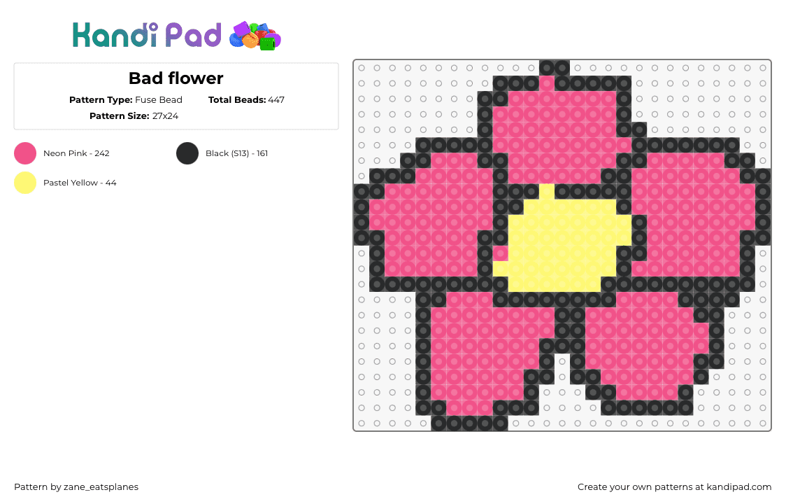 Bad flower - Fuse Bead Pattern by zane_eatsplanes on Kandi Pad - flower,petals,bloom,nature,garden,pink,yellow