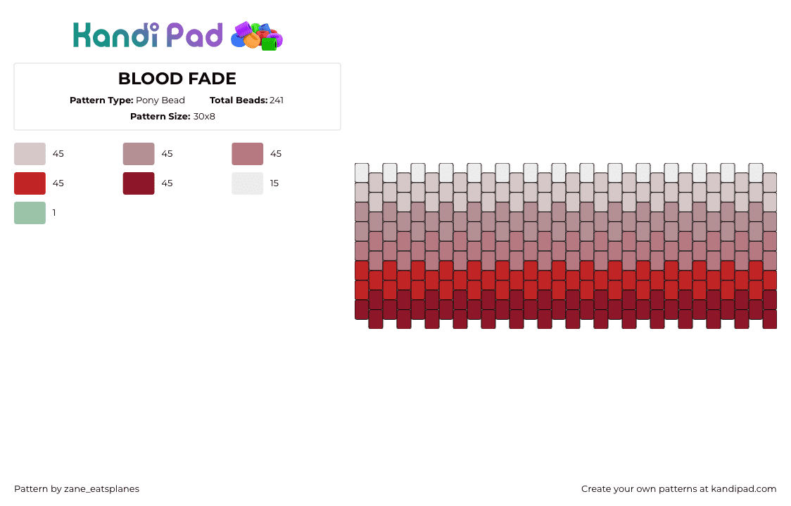 BLOOD FADE - Pony Bead Pattern by zane_eatsplanes on Kandi Pad - blood,gradient,cuff,dark,red,gray