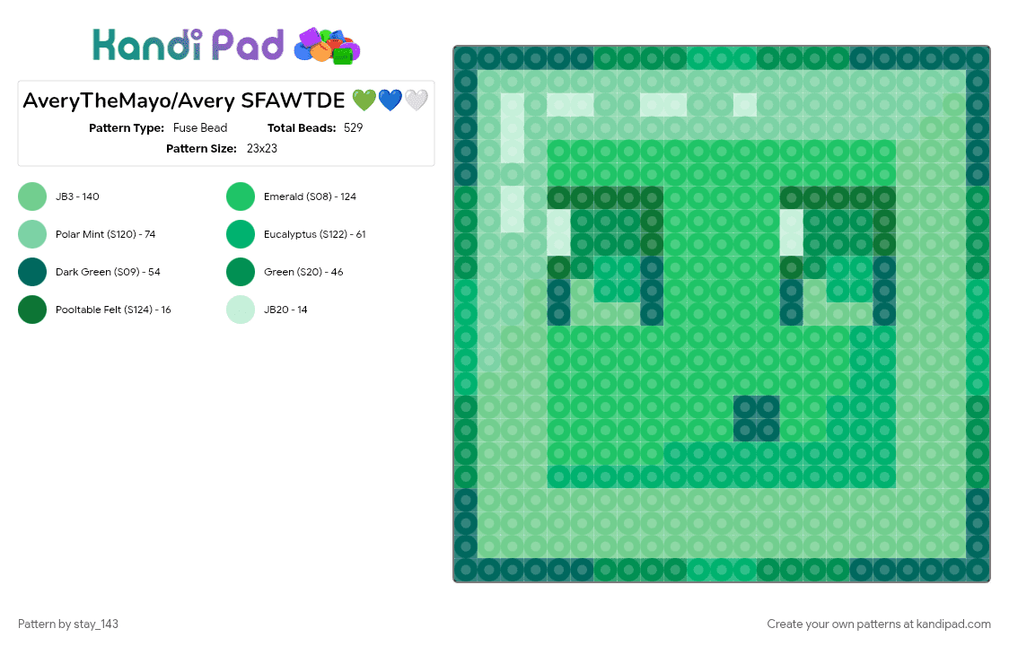 AveryTheMayo/Avery SFAWTDE 💚💙🤍 - Fuse Bead Pattern by stay_143 on Kandi Pad - averythemayo, character, cotdslimy, green, perler charm, perler pattern, sfawtde, sfawtdedawtde, slime, teal