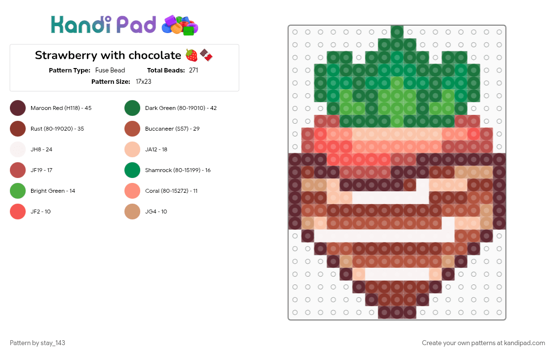 Strawberry with chocolate 🍓🍫 - Fuse Bead Pattern by stay_143 on Kandi Pad - cotddessert, dessert, enhypen, fruit, green, jungwon, perler pattern, perlers, red, strawberry