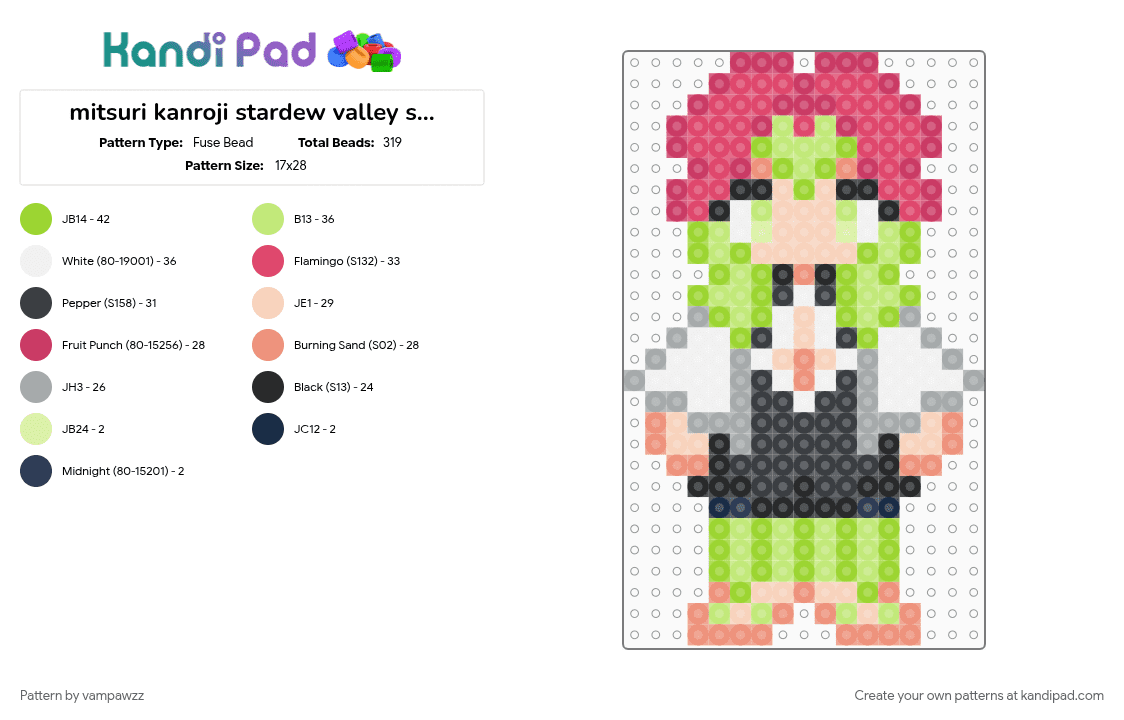 mitsuri kanroji stardew valley style sprite - Fuse Bead Pattern by vampawzz on Kandi Pad - 