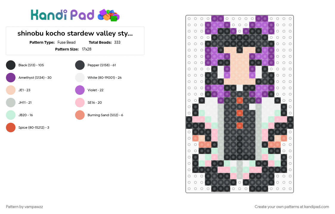 shinobu kocho stardew valley style sprite :> - Fuse Bead Pattern by vampawzz on Kandi Pad - 