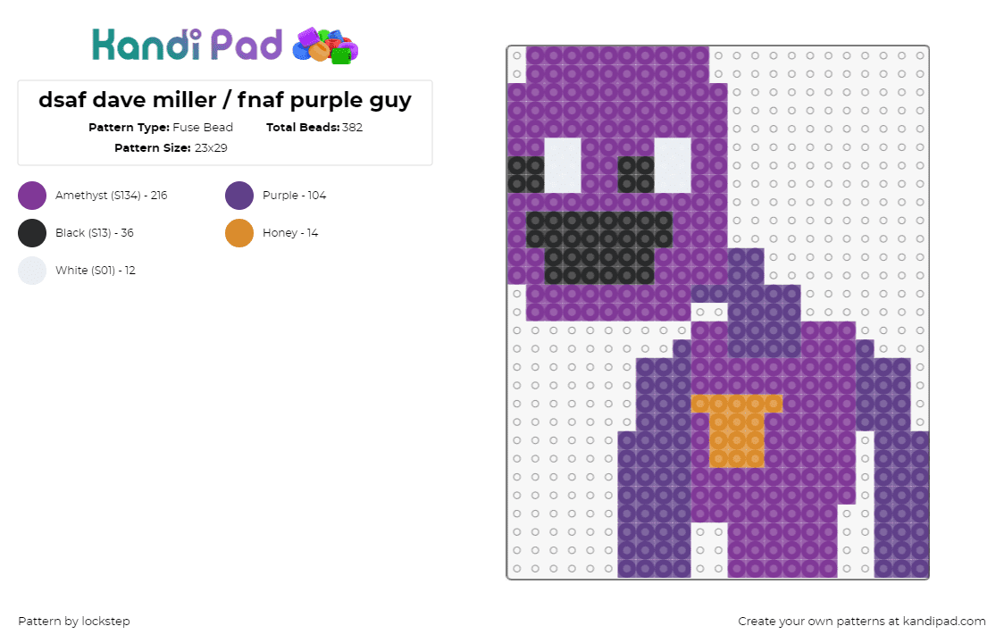 dsaf dave miller / fnaf purple guy - Fuse Bead Pattern by lockstep on Kandi Pad - dave miller,purple guy,fnaf,five nights at freddys,character,horror,spooky,video game,purple