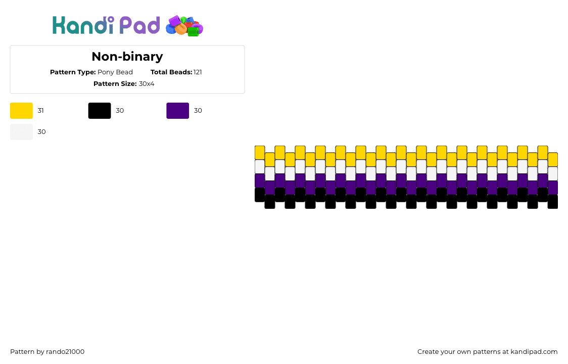 Non-binary - Pony Bead Pattern by rando21000 on Kandi Pad - nonbinary,pride,horizontal,stripes,cuff,yellow,purple