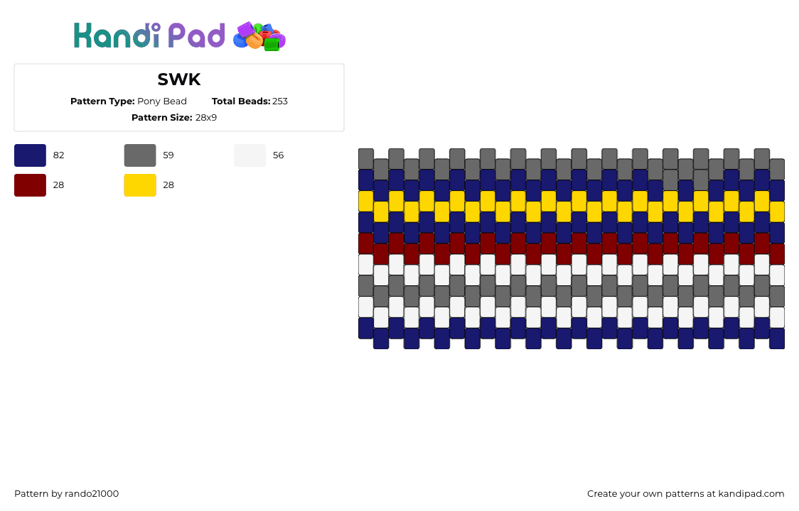 SWK - Pony Bead Pattern by rando21000 on Kandi Pad - horizontal,stripes,cuff,gray,blue