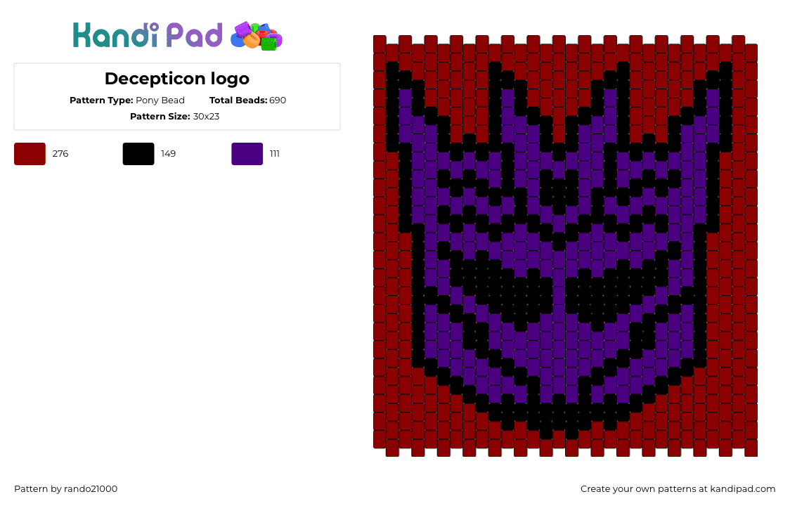 Decepticon logo - Pony Bead Pattern by rando21000 on Kandi Pad - decepticon,transformers,logo,robot,movie,tv show,panel,purple,green