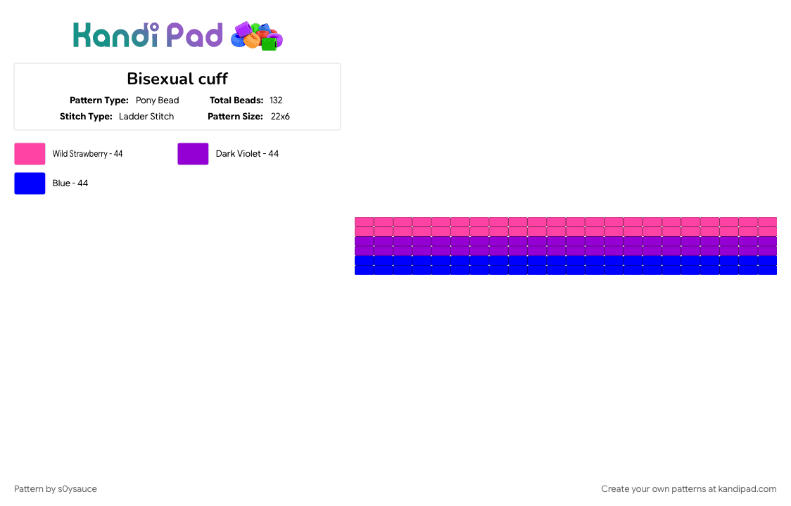 Bisexual cuff - Pony Bead Pattern by s0ysauce on Kandi Pad - 