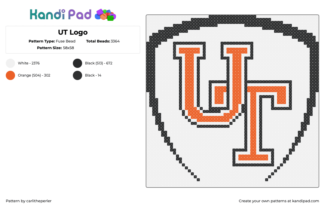 UT Logo - Fuse Bead Pattern by carlitheperler on Kandi Pad - united township,logo,high school,education,sports,orange,black