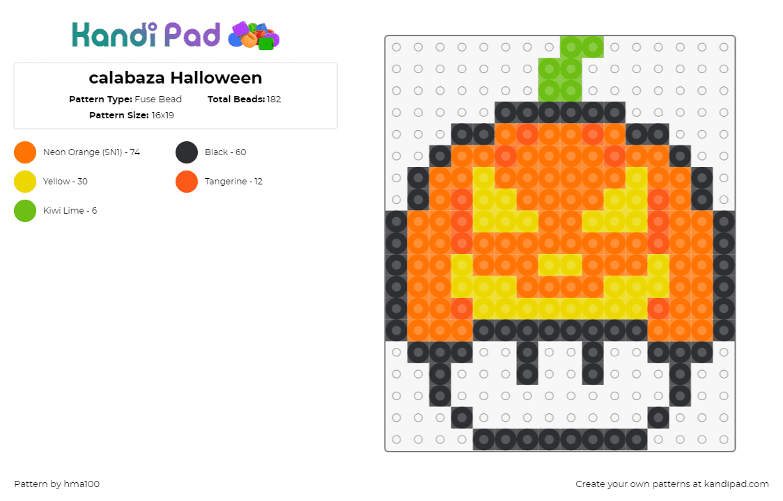 calabaza Halloween - Fuse Bead Pattern by hma100 on Kandi Pad - jackolantern,pumpkin,mushroom,mario,nintendo,halloween,orange