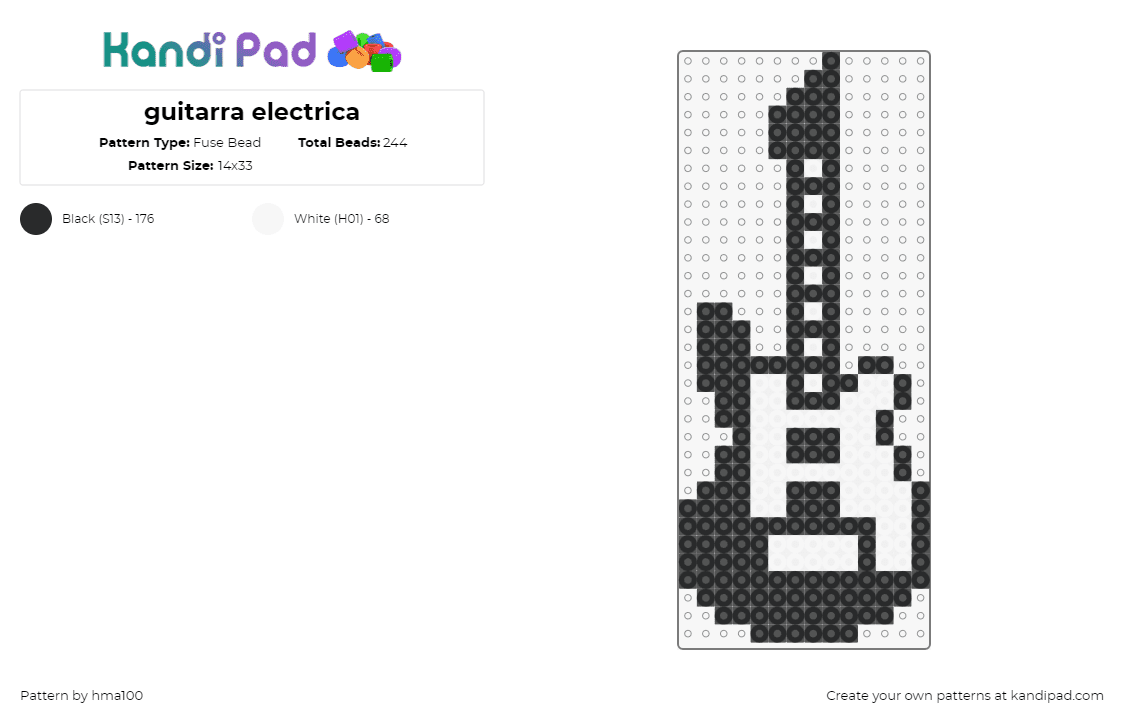 guitarra electrica - Fuse Bead Pattern by hma100 on Kandi Pad - guitar,instrument,music,band,black,white