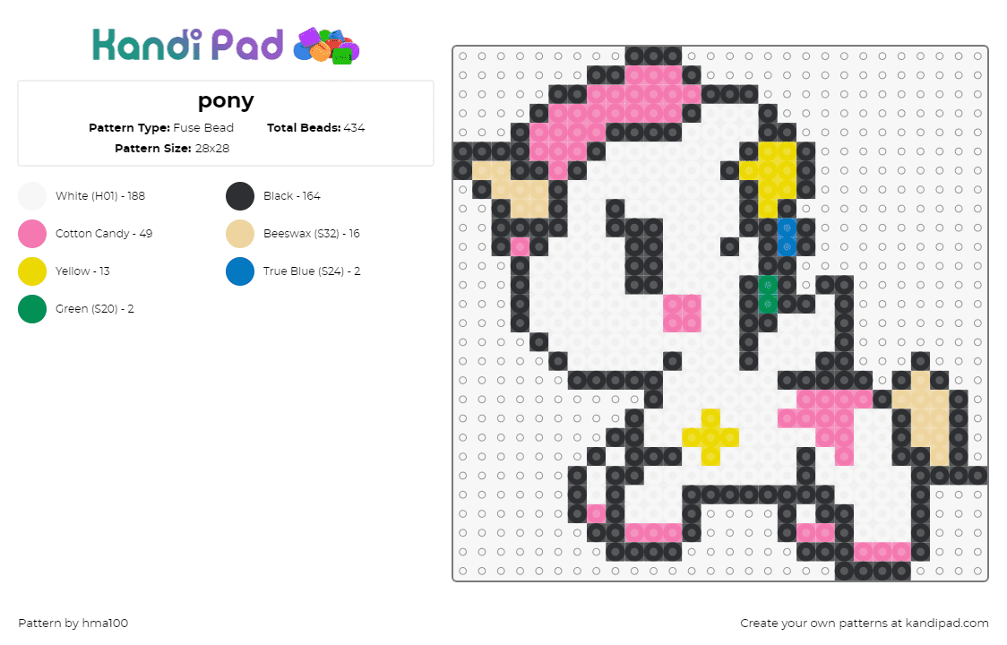 pony - Fuse Bead Pattern by hma100 on Kandi Pad - unicorn,pony,horse,colorful,animal,fantasy,magical,pink,white