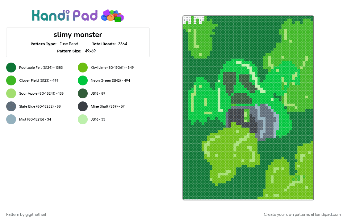 slimy monster - Fuse Bead Pattern by gigithetheif on Kandi Pad - cotdslimy, green