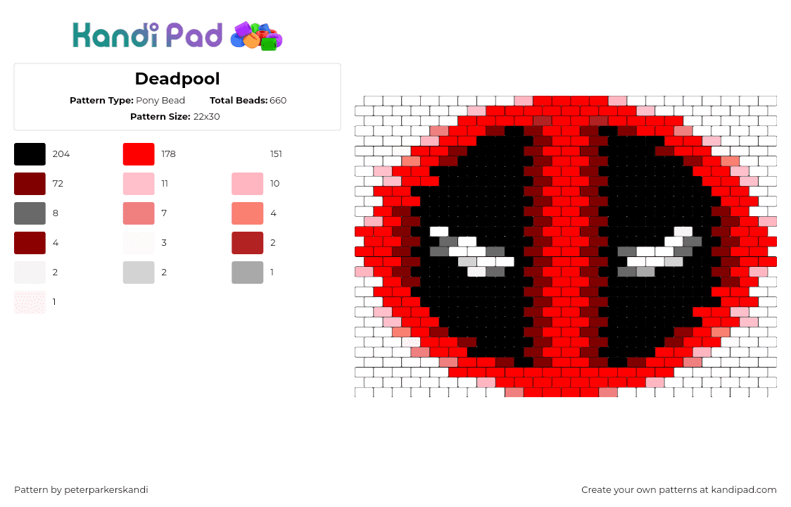 Deadpool - Pony Bead Pattern by peterparkerskandi on Kandi Pad - deadpool,logo,marvel,superhero,comic,movie,red,black