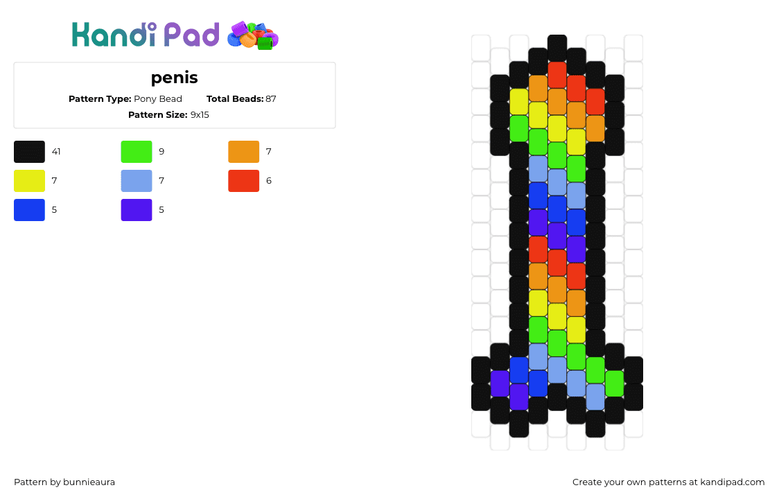 penis - Pony Bead Pattern by bunnieaura on Kandi Pad - penis,wiener,dick,nsfw,rainbow,stripes