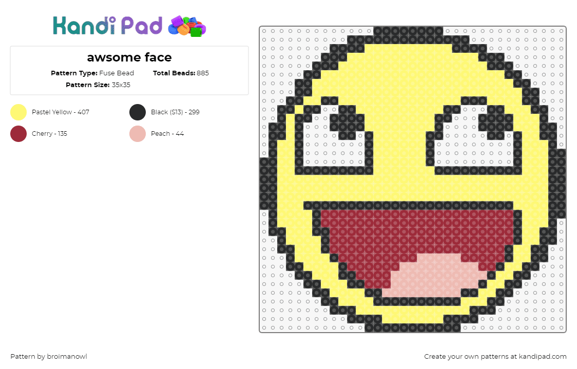 awsome face - Fuse Bead Pattern by broimanowl on Kandi Pad - smiley,awesome,face,happy,emoji,tongue,yellow,red