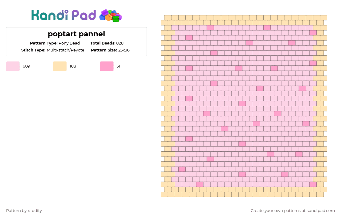 poptart pannel - Pony Bead Pattern by x_ddity on Kandi Pad - poptart,panel,bag,pannel,food,breakfast,snack,pink