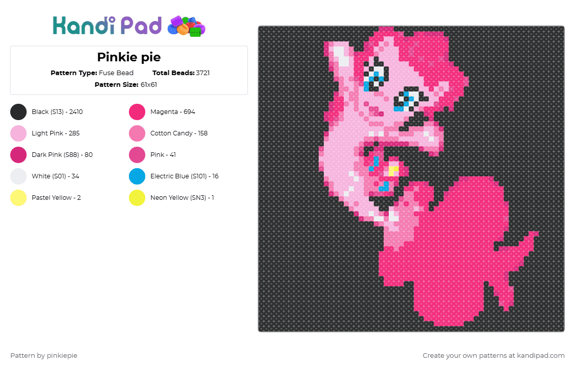 Pinkie pie - Fuse Bead Pattern by pinkiepie on Kandi Pad - black,pink