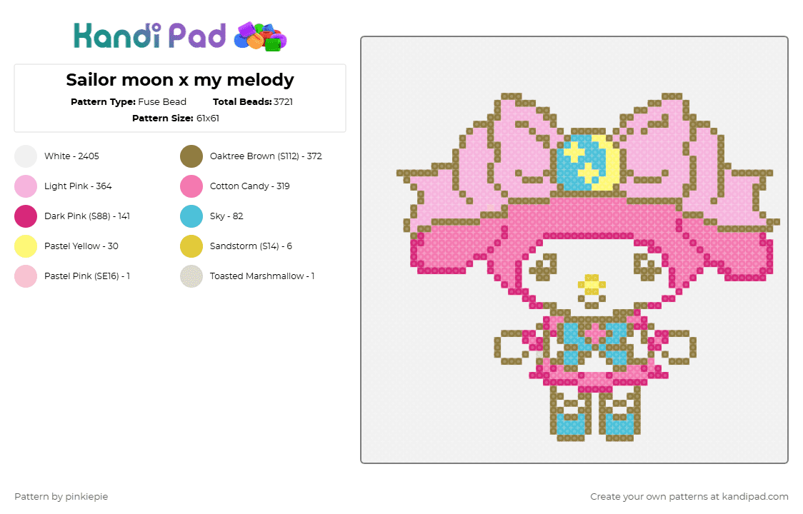 Sailor moon x my melody - Fuse Bead Pattern by pinkiepie on Kandi Pad - white,gold,pink