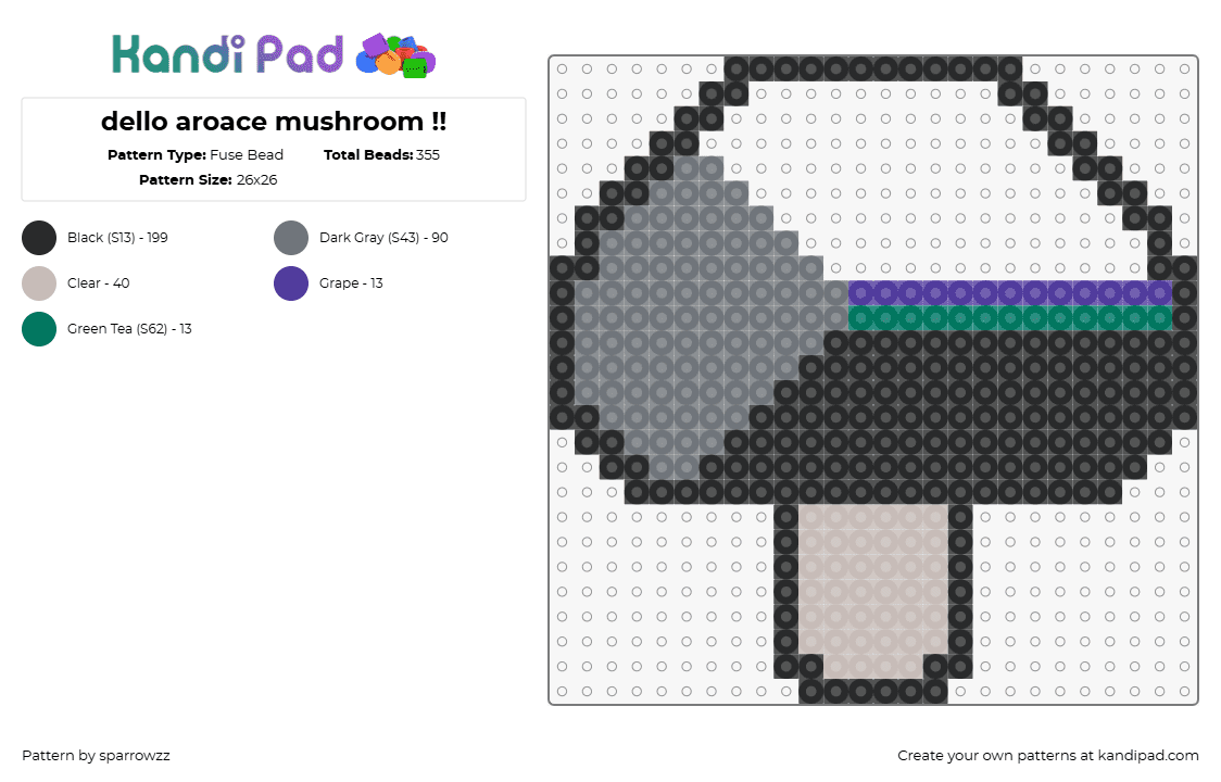 dello aroace mushroom !! - Fuse Bead Pattern by sparrowzz on Kandi Pad - aroace,mushroom,pride,gray,black