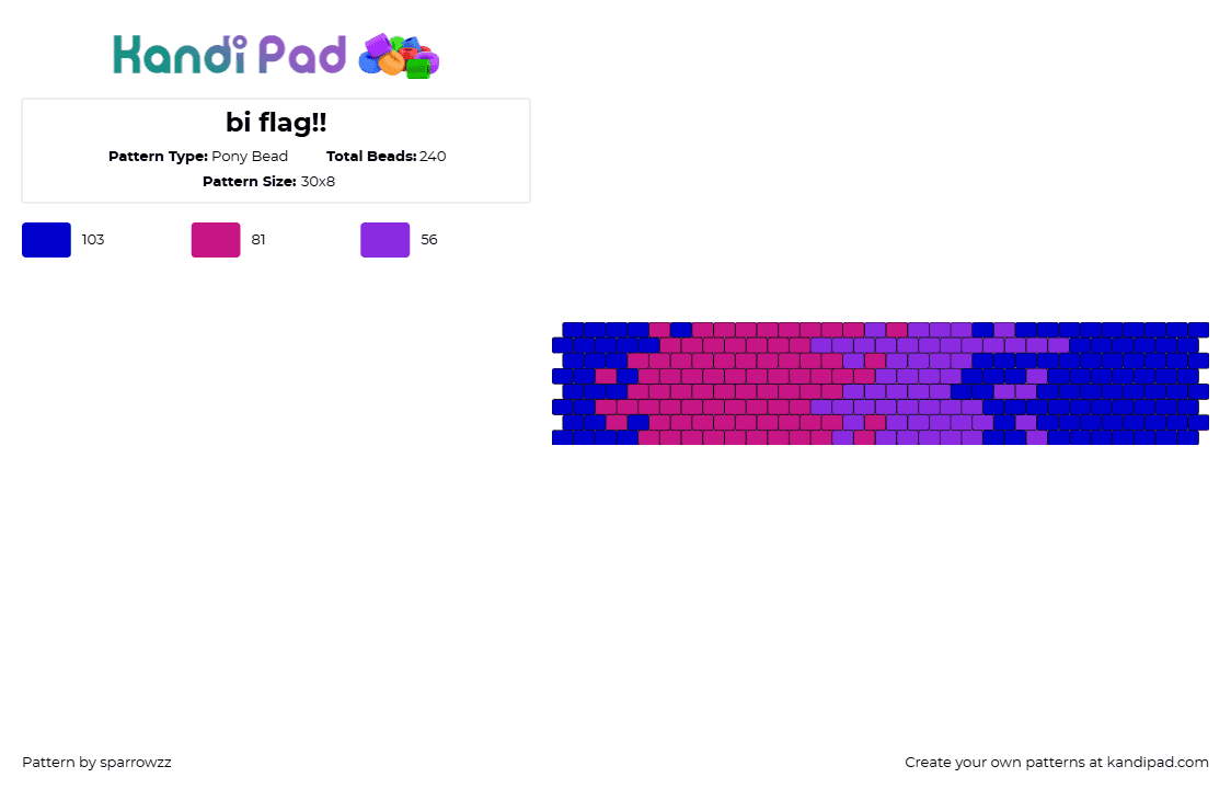 bi flag!! - Pony Bead Pattern by sparrowzz on Kandi Pad - bisexual,pride,cuff,purple,pink,blue