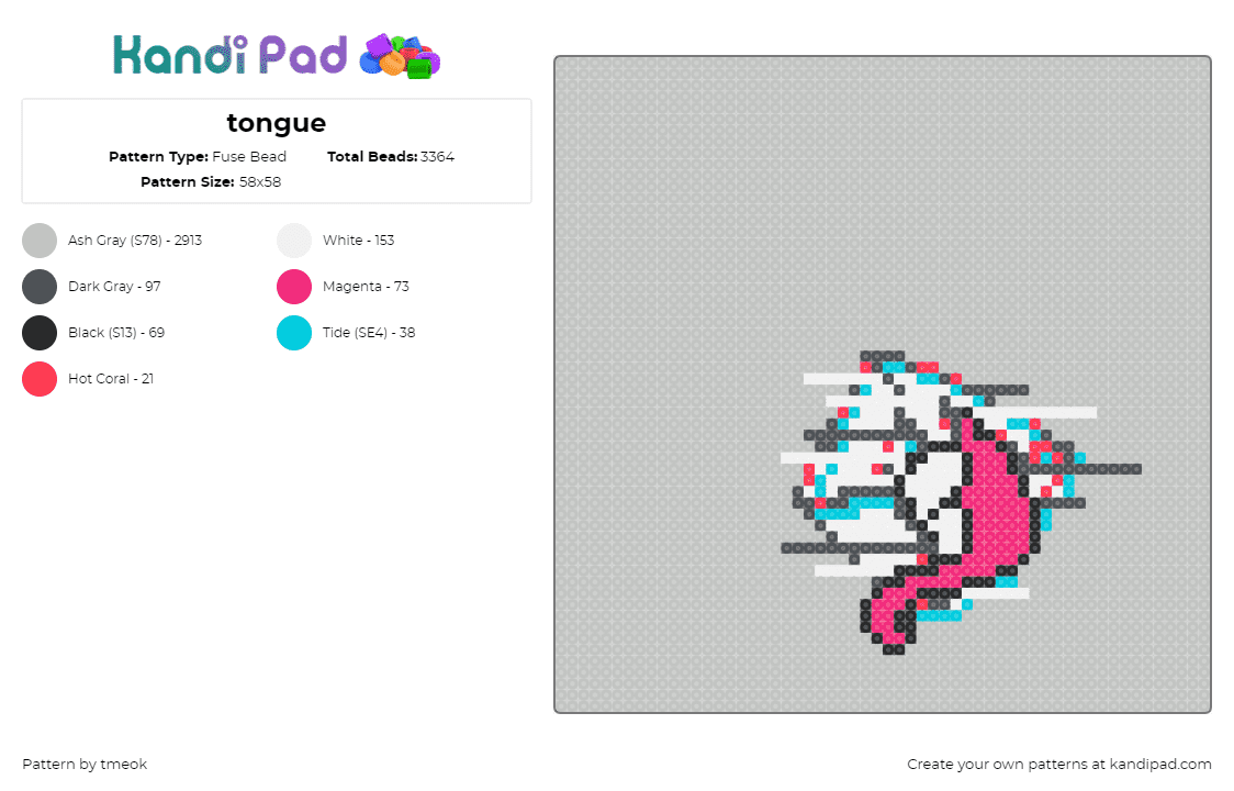 tongue - Fuse Bead Pattern by tmeok on Kandi Pad - tesseract,tongue,glitch,geometric,3d,cube,white,gray,pink