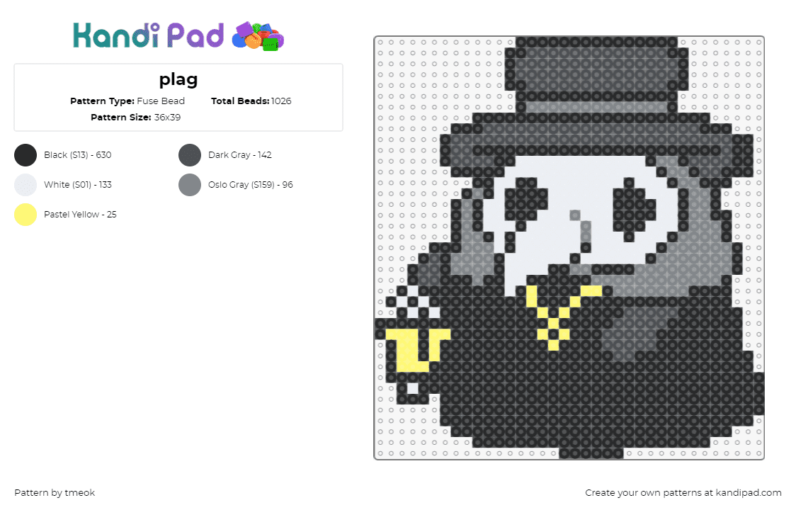 plag - Fuse Bead Pattern by tmeok on Kandi Pad - plague doctor,virus,spooky,mask,classic,character,chibi,cute,black,gray