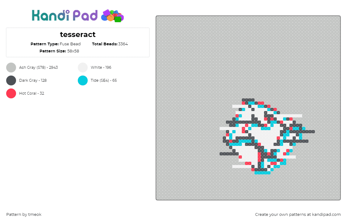 tesseract - Fuse Bead Pattern by tmeok on Kandi Pad - tesseract,geometric,glitch,3d,cube,white,gray