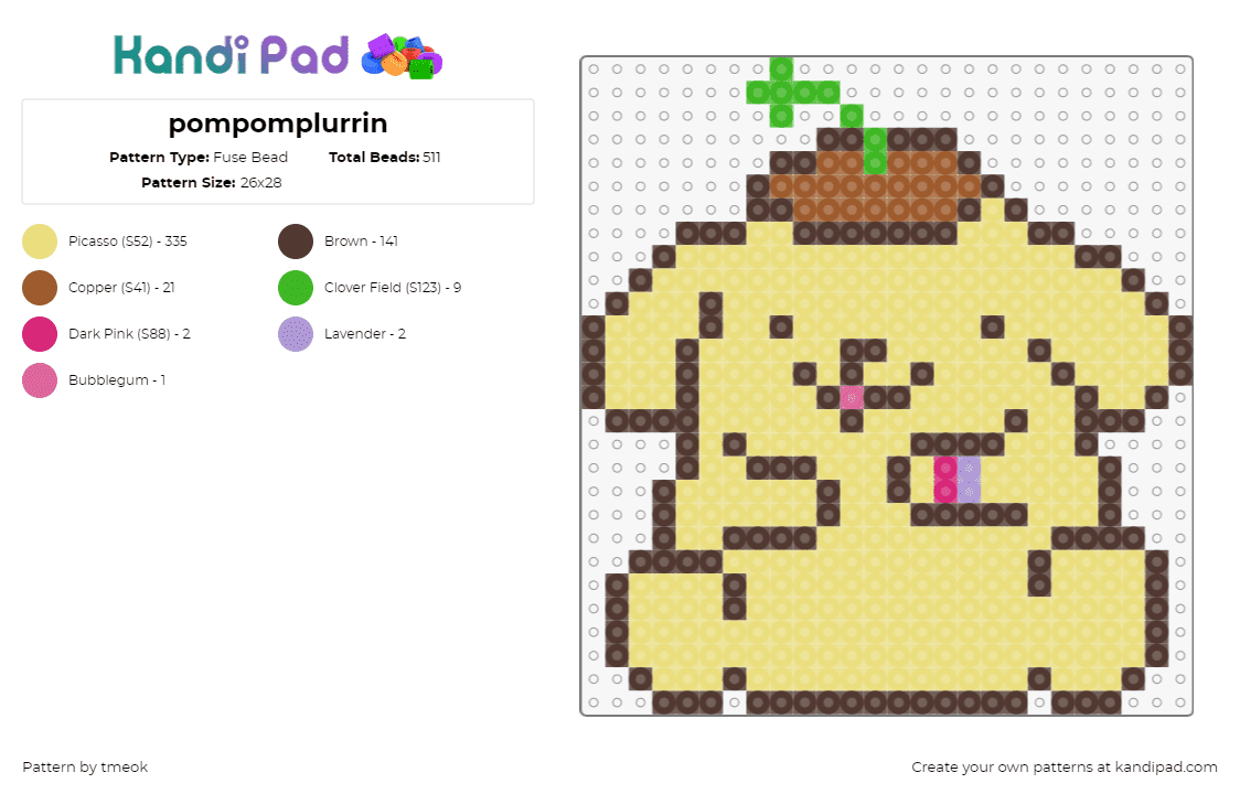 pompomplurrin - Fuse Bead Pattern by tmeok on Kandi Pad - pompom purin,plur,sanrio,dog,cute,character,kawaii,music,rave,sprout,yellow