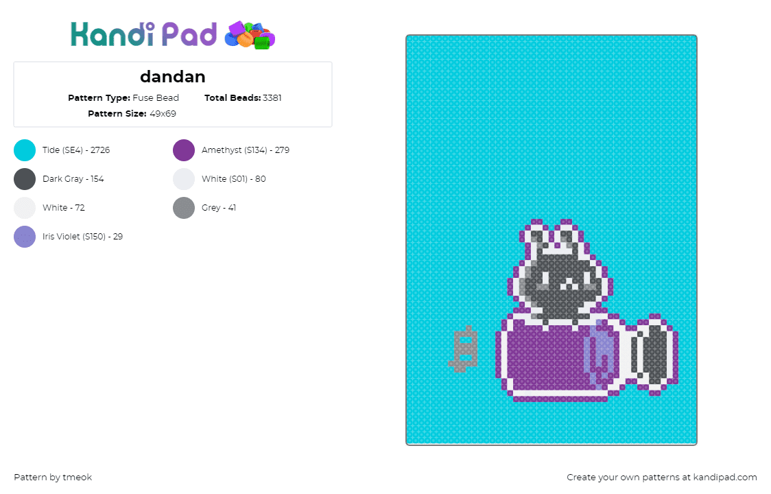 dandan - Fuse Bead Pattern by tmeok on Kandi Pad - bunny,jar,sticker,cute,teal,purple,gray