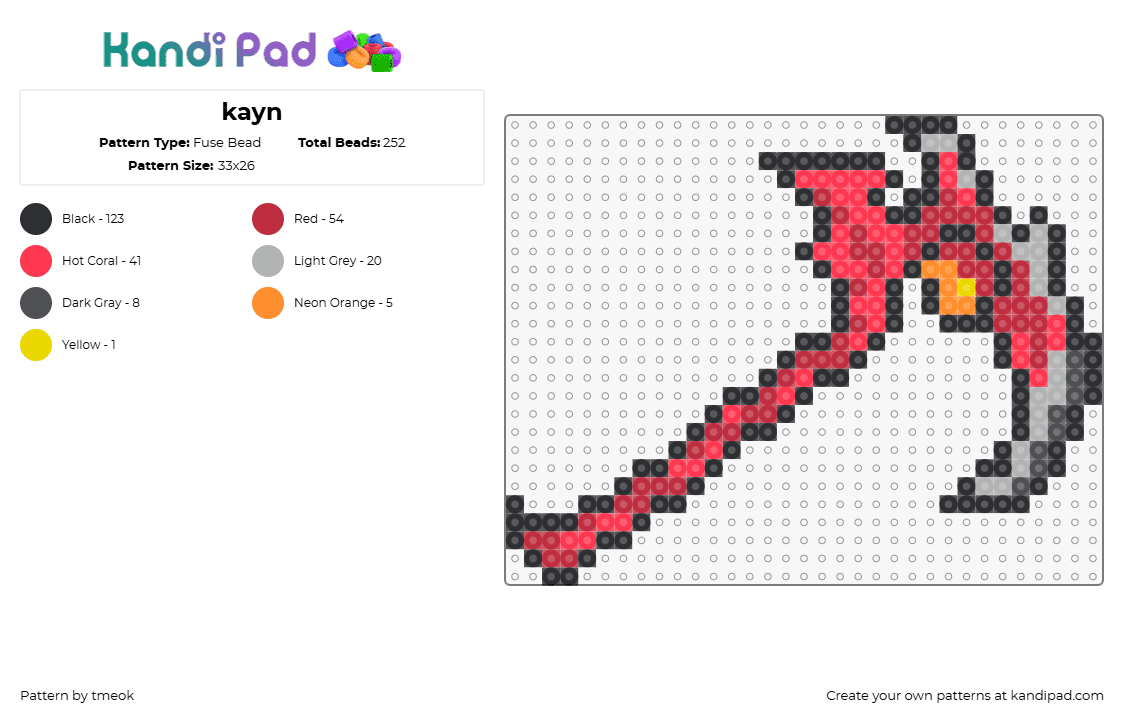 kayn - Fuse Bead Pattern by tmeok on Kandi Pad - kayn,lol,league of legends,staff,weapon,video game,red,gray