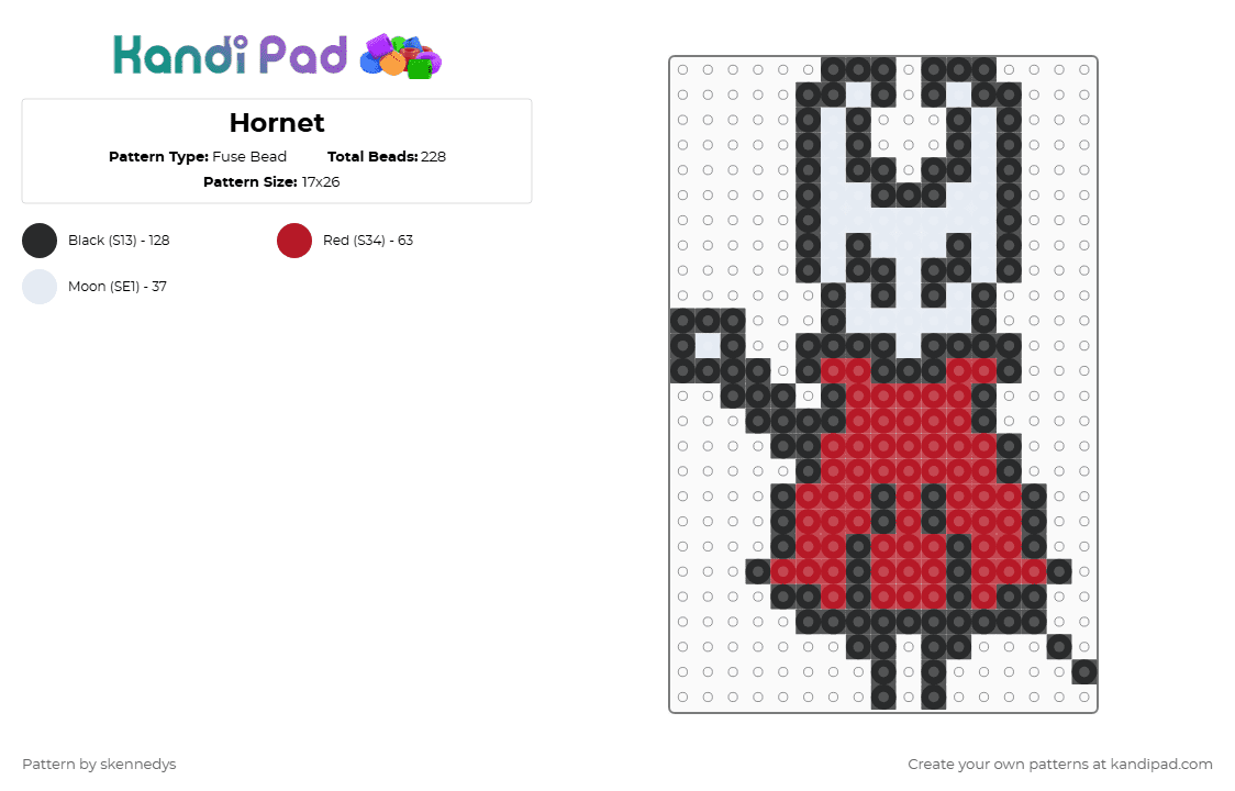 Hornet - Fuse Bead Pattern by skennedys on Kandi Pad - white,red