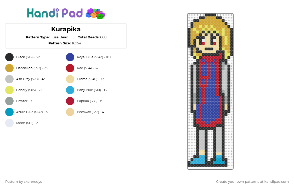 Kurapika - Fuse Bead Pattern by skennedys on Kandi Pad - kurapika,hunter x hunter,orange,beige,red,purple