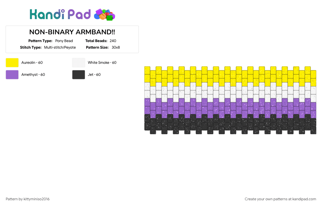NON-BINARY ARMBAND!! - Pony Bead Pattern by kittyminiso2016 on Kandi Pad - 