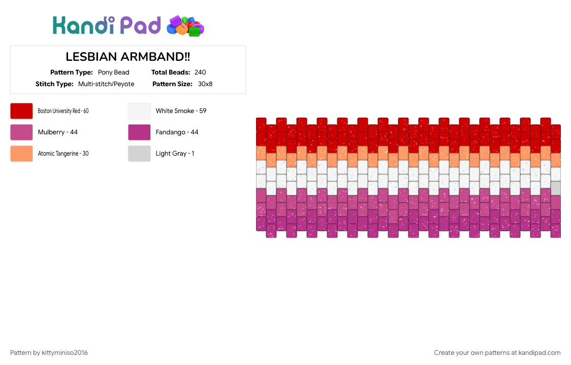 LESBIAN ARMBAND!! - Pony Bead Pattern by kittyminiso2016 on Kandi Pad - 