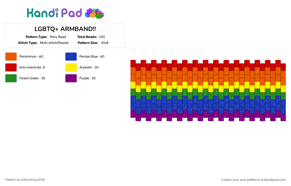 LGBTQ+ ARMBAND!! - Pony Bead Pattern by kittyminiso2016 on Kandi Pad - 