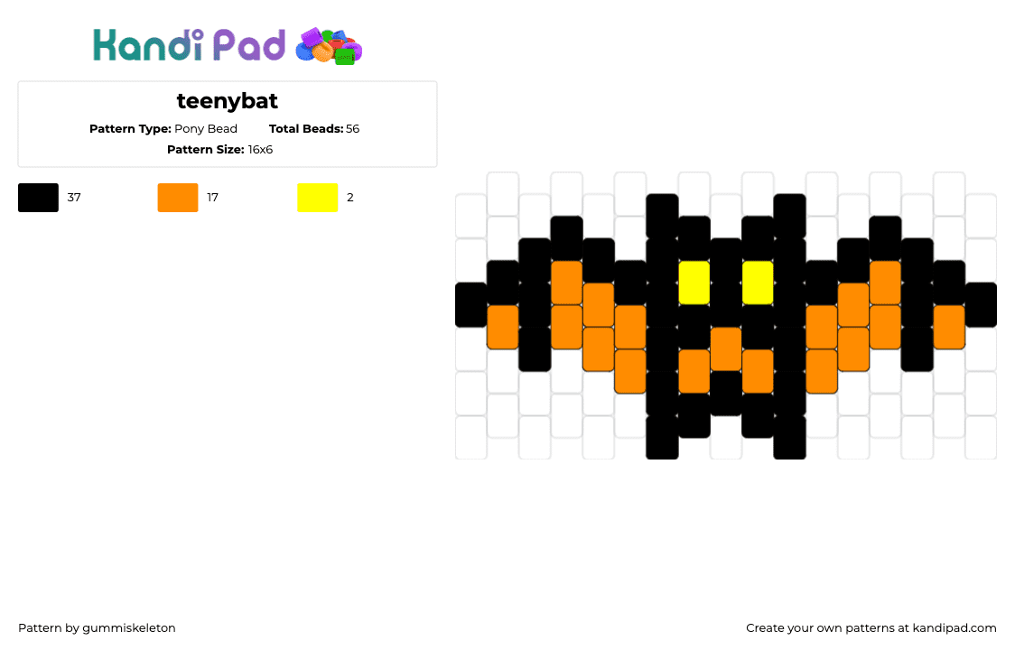 teenybat - Pony Bead Pattern by gummiskeleton on Kandi Pad - bat,winged,dark,spooky,halloween,orange,black