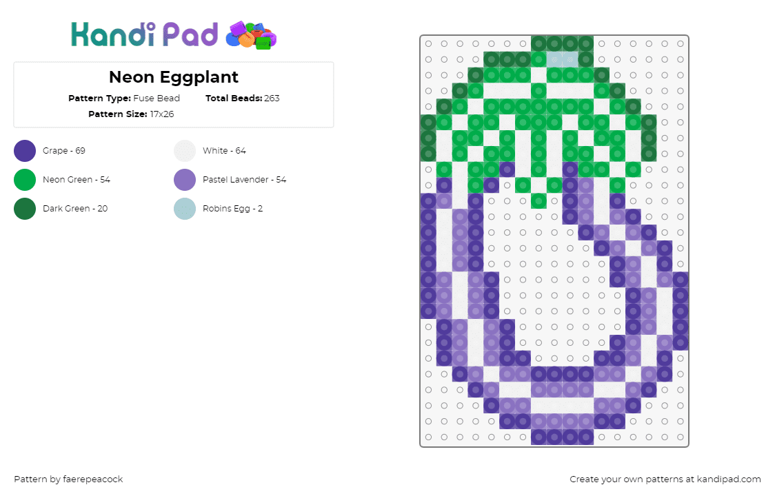 Neon Eggplant - Fuse Bead Pattern by faerepeacock on Kandi Pad - eggplant,neon,sign,emoji,light,purple,green