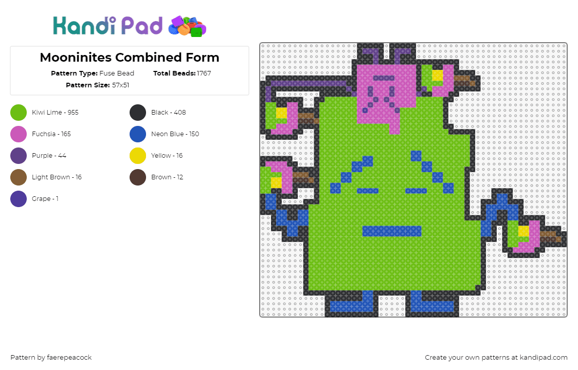 Mooninites Combined Form - Fuse Bead Pattern by faerepeacock on Kandi Pad - mooninites,aqua teen hunger force,athf,characters,animation,tv show,aliens,green,pink