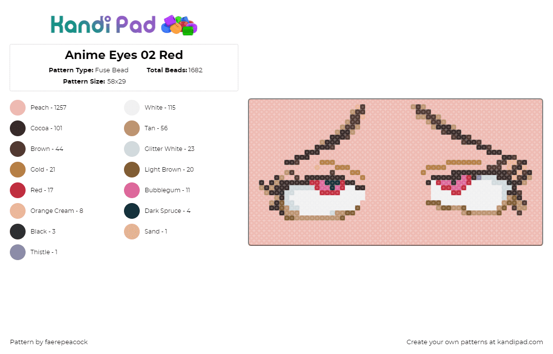 Anime Eyes 02 Red - Fuse Bead Pattern by faerepeacock on Kandi Pad - eyes,anime,panel,tan,white,pink