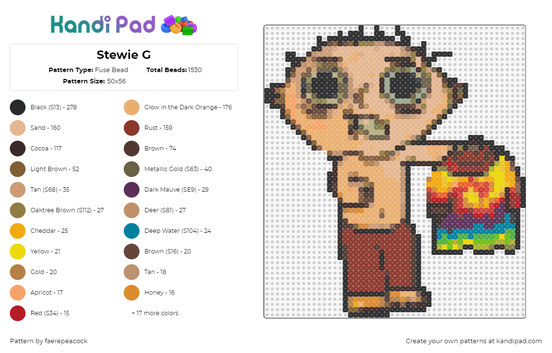 Stewie G - Fuse Bead Pattern by faerepeacock on Kandi Pad - stewie griffin,family guy,character,trippy,tie dye,animation,cartoon,tv show,tan,red