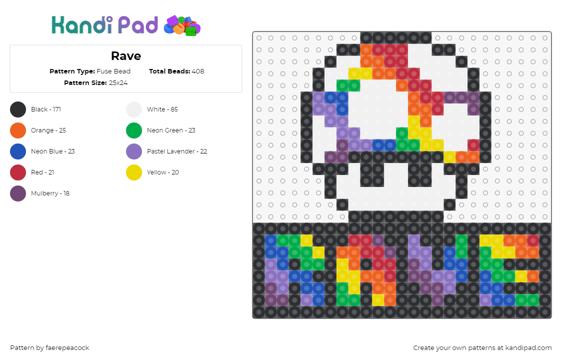 Rave - Fuse Bead Pattern by faerepeacock on Kandi Pad - rave,sign,mushroom,rainbow,text,colorful,nintendo,white,black,red,purple