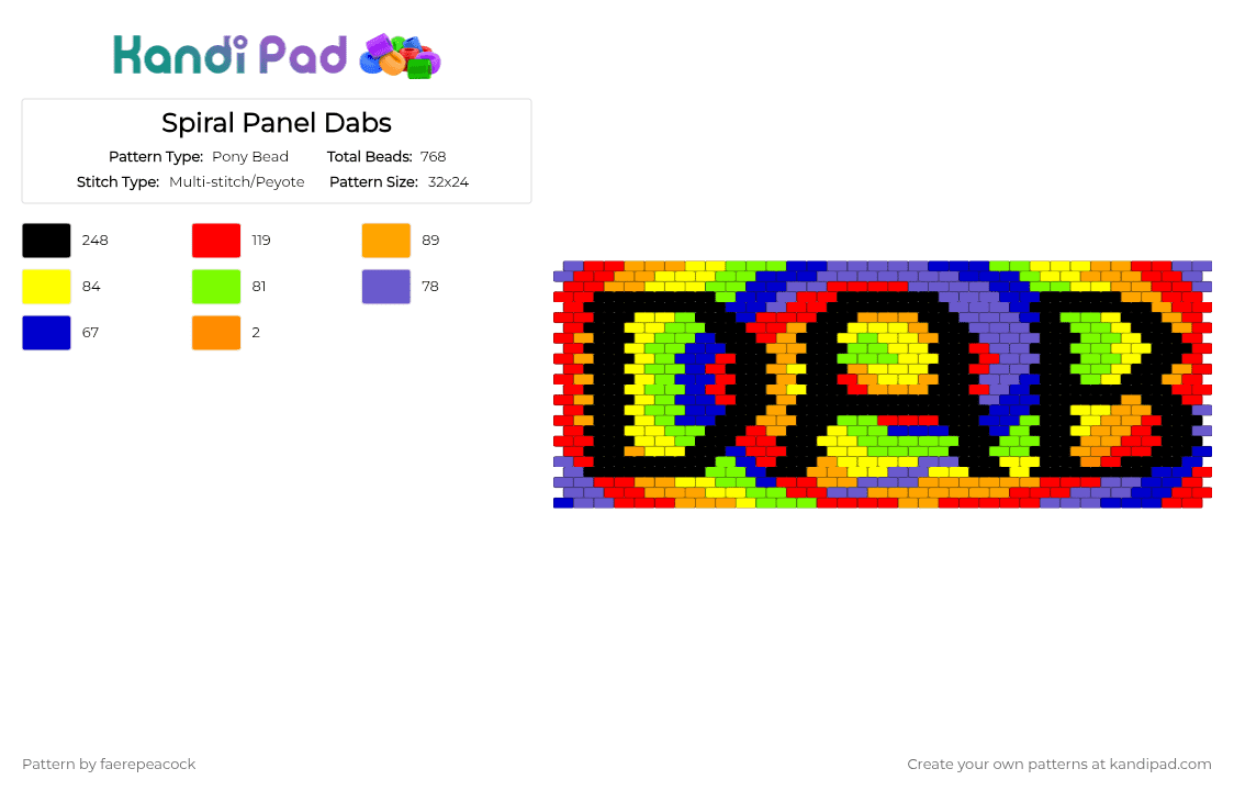 Spiral Panel Dabs - Pony Bead Pattern by faerepeacock on Kandi Pad - orange,red,yellow,green