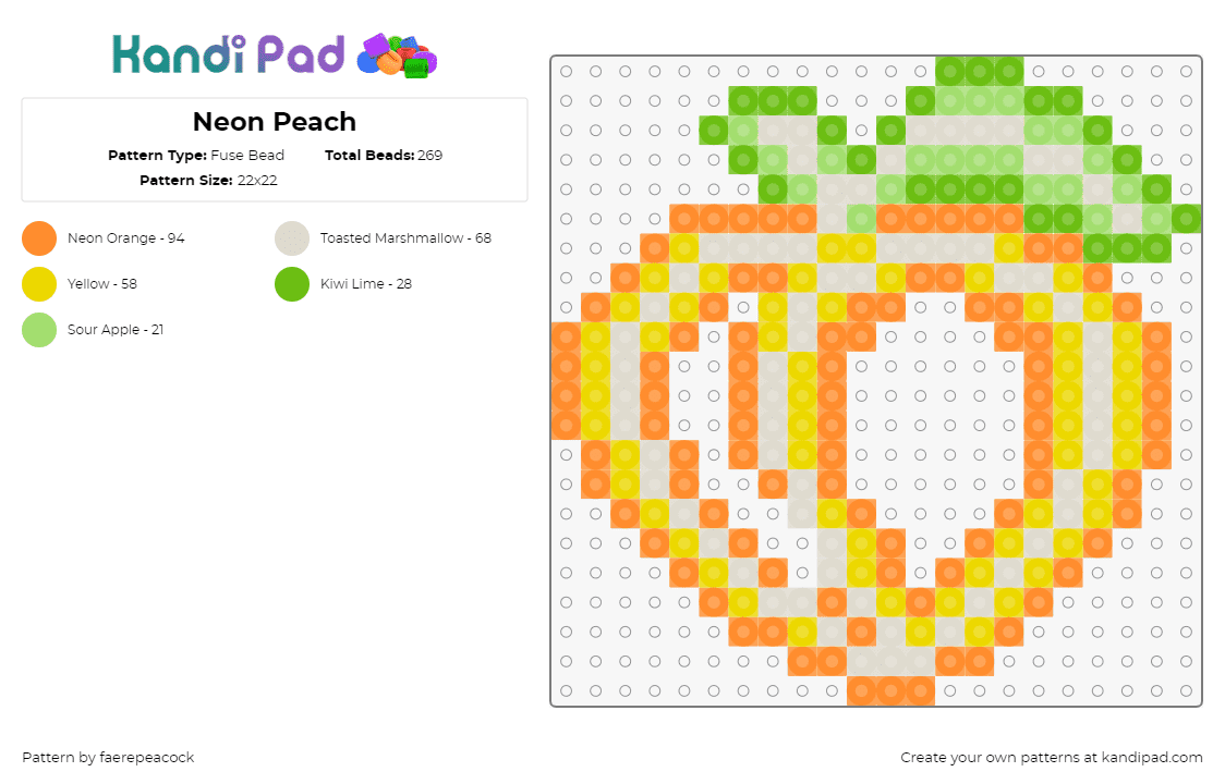 Neon Peach - Fuse Bead Pattern by faerepeacock on Kandi Pad - peach,neon,emoji,sign,fruit,light,orange,yellow,green