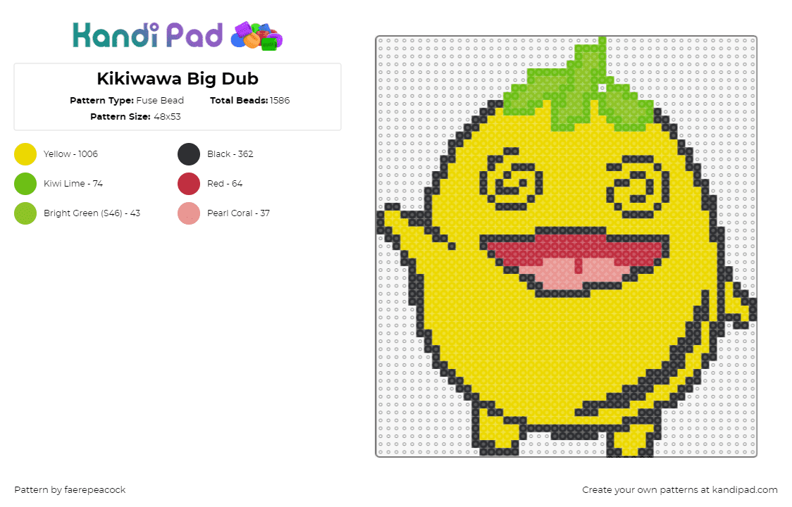 Kikiwawa Big Dub - Fuse Bead Pattern by faerepeacock on Kandi Pad - kikiwawa,big dub,festival,character,cute,music,hypnotic,happy,trippy,yellow