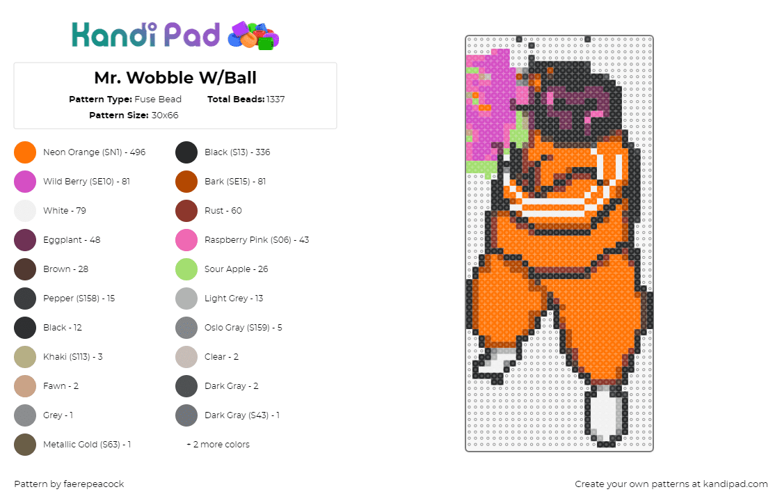 Mr. Wobble W/Ball - Fuse Bead Pattern by faerepeacock on Kandi Pad - mr wobble,ganja white night,dj,edm,music,character,orange,pink