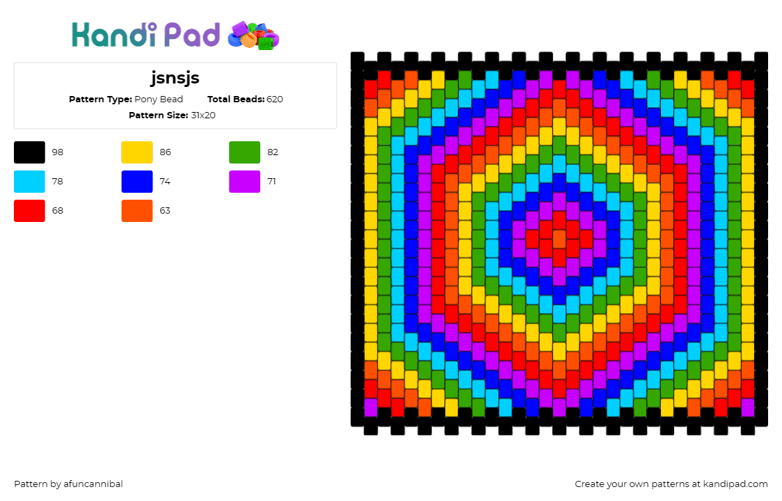 jsnsjs - Pony Bead Pattern by afuncannibal on Kandi Pad - hypnotic,trippy,geometric,rainbow,hexagon,panel,colorful