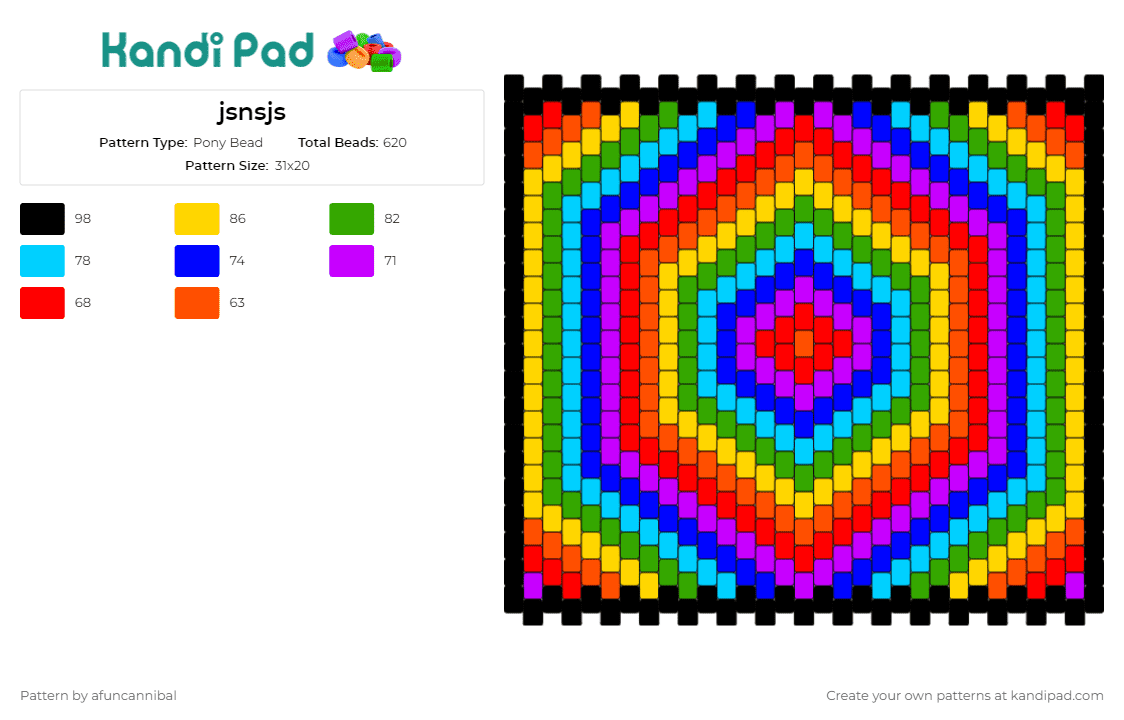 jsnsjs - Pony Bead Pattern by afuncannibal on Kandi Pad - rainbow,geometric,trippy,hexagon,panel
