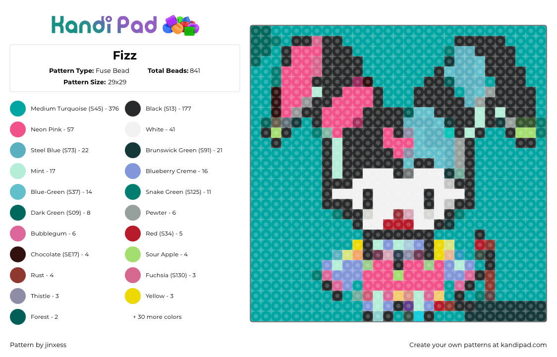 Fizz - Fuse Bead Pattern by jinxess on Kandi Pad - fizzarolli,hazbin hotel,helluva boss,character,chibi,panel,animation,tv show,teal,pink